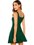 Romwe Women's Sleeveless Scoop Neck A Line Party Mini Summer Dress Dark Green S