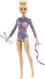 Barbie Rhythmic Gymnast Blonde Doll (12-In/30.40-cm) with Colorful Metallic Leotard, 2 Batons & Ribbon Accessory, Great Gift for Ages 3 Years Old & Up