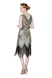 Metme Women's Flapper Dress 1920s V Neck Beaded Fringed Roaring 20s Sequins Dress Champagne Gold