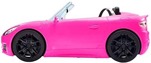 Barbie Convertible 2-Seater Vehicle, Pink Car with Rolling Wheels & Realistic Details, Gift for 3 to 7 Year Olds