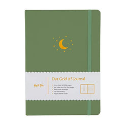 Yop & Tom A5 Dot Grid Journals - Moon and Stars - Updated 2021 Design - With Extra Thick Paper (160 GSM) (Sage Green)