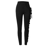 Plus Size Womens Pants Gothic Criss Cross Lace Up Buckle Strap Skinny Leggings Steampunk Ladies Trouser Black