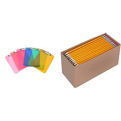 Amazon Basics Plastic Clipboards, Black, Pack of 6 & Woodcased #2 Pencils, Pre-sharpened, HB Lead - Box of 150, Bulk Box