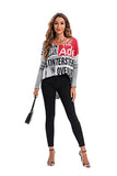 ellazhu Womens Long Sleeve Casual Sweatershirt Pullover Newspaper Painting Crewneck T Shirts GY269 Grey