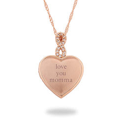 Things Remembered Personalized Rose Gold Tone Infinity Bail Heart Locket with Engraving Included