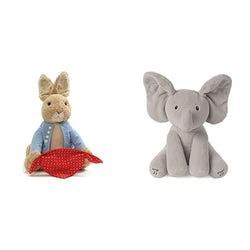 GUND Beatrix Potter Animated Peek-a-Boo Peter Rabbit Sound and Motion Plush Stuffed Animal, 10" & Baby GUND Animated Flappy The Elephant Stuffed Animal Baby Toy Plush, Gray, 12"