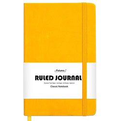 Ruled Notebook/Journal - College Notebook, 5.4"x 8.4", Thick Paper, Smooth Faux Leather, Bookmark Ribbon, Elastic Closure, Inner Pocket, Perfect for School, Office & Home