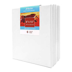 Artecho 8x10 Inch Stretched Canvas, White Blank 6 Pack, Primed 100% Cotton, Value Bulk Pack for Painting, Acrylic Pouring, Oil Paint & Artist Media