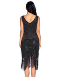 Plus Size 1920s Vintage Fringed Gatsby Sequin Beaded Tassels Hem Flapper Dress for Women (Black, Small)