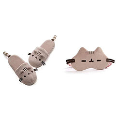 GUND Pusheen Cat Plush Stuffed Animal Slippers, Tan, 12" & Pusheen Cat Plush Stuffed Animal Sleep Mask, Gray, 8"