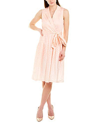 Anne Klein Women's Notch Collar WRAP Dress, Cherry Blossom/White, 4