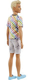 Barbie Ken Fashionistas Doll #174 with Sculpted Blonde Hair Wearing a Surf-Inspired Checkered Shirt, Stone Wash Denim Shorts & White Slip-on Deck Shoes, Toy for Kids 3 to 8 Years Old