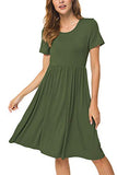 DB MOON Women Summer Casual Short Sleeve Dresses Empire Waist Dress with Pockets (Army Green, XS)