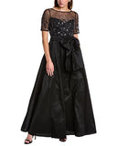 Adrianna Papell Women's Beaded Mesh and Taffeta Gown, Black, 6