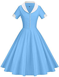 GownTown Womens 1950s Cape Collar Vintage Swing Stretchy Dresses, Lightblue, X-Large