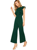 Romwe Women's Sexy Casual Sleeveless Ruffle Trim Wide Leg High Waist Long Jumpsuit Green Upgrade Medium