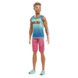 Barbie Ken Fashionistas Doll #192, Brown Cropped Hair, Vitiligo, Malibu Tank, Red Shorts, Blue Sandals, Toy for Kids 3 to 8 Years Old