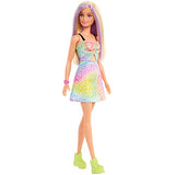 Barbie Fashionistas Doll #190, Blonde Hair with Purple Streaks, Romper Dress, Yellow Wedge Sneakers, Bracelet, Toy for Kids 3 to 8 Years Old