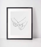 Pinky Promise, Grey and Black Holding Hands Minimalist Abstract Line Drawing Art, Black and Grey Contemporary Wall Art For Bedroom and Home Decor, Modern Boho Art Print Poster 11x14 Inches, Unframed