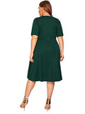 Romwe Women's Plus Size Cut Out A Line Swing Stretchy Midi Dresses Green 4XL