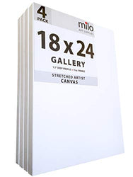 MILO PRO | 18 x 24" Stretched Canvas Pack of 4 | 1.5" inch Deep Gallery Profile | 11 oz Primed Large Professional Artist Painting Canvases | Ready to Paint White Blank Art Canvas Bulk Set