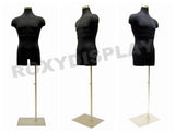 (JF-33Mleg02+BS-05) Male Hard Foam Jersey Cover Form Straight Pinnable, Black Color +Rectangle Brushed Metal Base