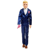 Barbie Fairytale Ken Groom Doll (Blonde 12-inch) Wearing Suit and Shoes, with 5 Accessories, Gift for 3 to 7 Year Olds , Blue