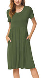 DB MOON Women Summer Casual Short Sleeve Dresses Empire Waist Dress with Pockets (Army Green, XS)