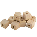 1/2" Wood Cubes with Holes - 100 Pack - Unfinished Solid Wood Beads for DIY Craft and Building