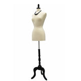 (JF-F6/8W+BS-ATQ-BK) Size 6-8 Premium White Female Fully Pinnable Mannequin Dress Form with Antique Style Tripod Oakwood Base with Cap