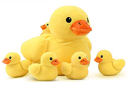 14" Yellow Duck Stuffed Animal with Babies, Ducky Plush Playset with Zipper Pocket, 5pcs Ducklings Toys Plushie Birthday Birthday Gift for Kids Boy Girl