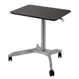 Seville Classics Airlift Sit-Stand Rolling Height Adjustable Student Classroom Laptop Home Office Pneumatic Mobile Desk Cart with Wheels, Dark Brown, 28" (XL)