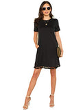 Romwe Women's Summer Short Sleeve Pocket Tassel Hem Loose Tunic T-Shirt Dress Black M