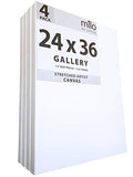 MILO PRO | 24 x 36" Stretched Canvas Pack of 4 | 1.5" inch Deep Gallery Profile | 11 oz Primed Large Professional Artist Painting Canvases | Ready to Paint White Blank Art Canvas Bulk Set