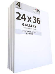 MILO PRO | 24 x 36" Stretched Canvas Pack of 4 | 1.5" inch Deep Gallery Profile | 11 oz Primed Large Professional Artist Painting Canvases | Ready to Paint White Blank Art Canvas Bulk Set