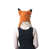 Pawstar Fleece Fox Ears Beanie Hat with Straps - Orange