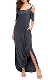 GRECERELLE Women's Summer Strapless Strap Cold Shoulder Casual Loose Dress Cover Up Long Cami Split Maxi Dresses with Pocket Dark Gray-Small