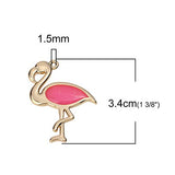 Glitter Enamel Charms, 15 Pack, Gold Plated (Flamingo)