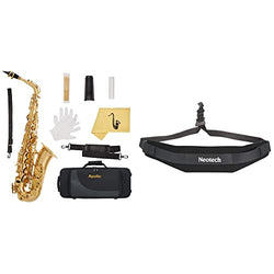 Apollo Alto Saxophone in gold lacquer with leather pads, complete with case and accessories & Neotech Saxophone Strap Regular Swivel Hook, Black (1901162)