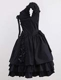 Ainclu Womens Classic Black Layered Lace-up Goth Lolita Dress L