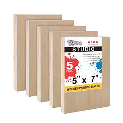 U.S. Art Supply 5" x 7" Birch Wood Paint Pouring Panel Boards, Studio 3/4" Deep Cradle (Pack of 5) - Artist Wooden Wall Canvases - Painting Mixed-Media Craft, Acrylic, Oil, Watercolor, Encaustic