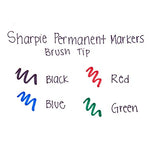 Sharpie 1810701 Brush Tip Permanent Marker, Assorted Colors, 4-Pack