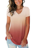 Womens Summer Fashion Tops Casual Tee Shirts Plus Size Tunic Ombre Coral XXL