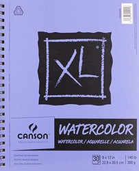 Canson XL Series Watercolor Textured Paper, Use with Paint Pencil Ink Charcoal Pastel and Acrylic, Side Wire Bound, 140 Pound, 9 x 12 Inch, 30 Sheets