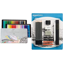 Amazon Basics Premium Colored Pencils, Soft Core, 72 Count Set & Sketch and Drawing Art Pencil Kit - 17-Piece Set