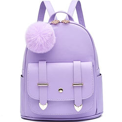 Girls Fashion Backpack Mini Backpack Purse for Women Teenage Girls Purses PU Leather Pompom Backpack Shoulder Bag Purple