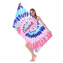 Personalized Beach Towels Mat with Name Custom Tie Dye Colorful Quick Dry Absorbent Sand Prool Microfiber Pool Bath Towel for Kids Girls Boys Adults 30 X 60 inch Blanket Tapestry