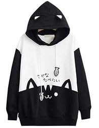 Cosplay Ladies Anime Bunny Emo Rabbit Hoodie Ears Costume Raccoon Teddy Panda Emo Bear T Shirt Top Shirt (Black Cat)