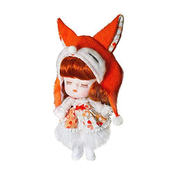 YNSW Mini Fashion Doll, White Romper Skirt with Fox Hat Decoration 1/12 SD Doll BJD 5.5" 14Cm 26 Jointed Dolls Valentine's Gift Toy with Exquisite Packaging