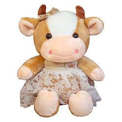 Qnnimal Rural Cow Stuffed Animals-Cute Stuffed Cow Plush with White Veil-Fluffy Cow Plush Toys-Comfortable for Birthday Gift 12.5 Inches